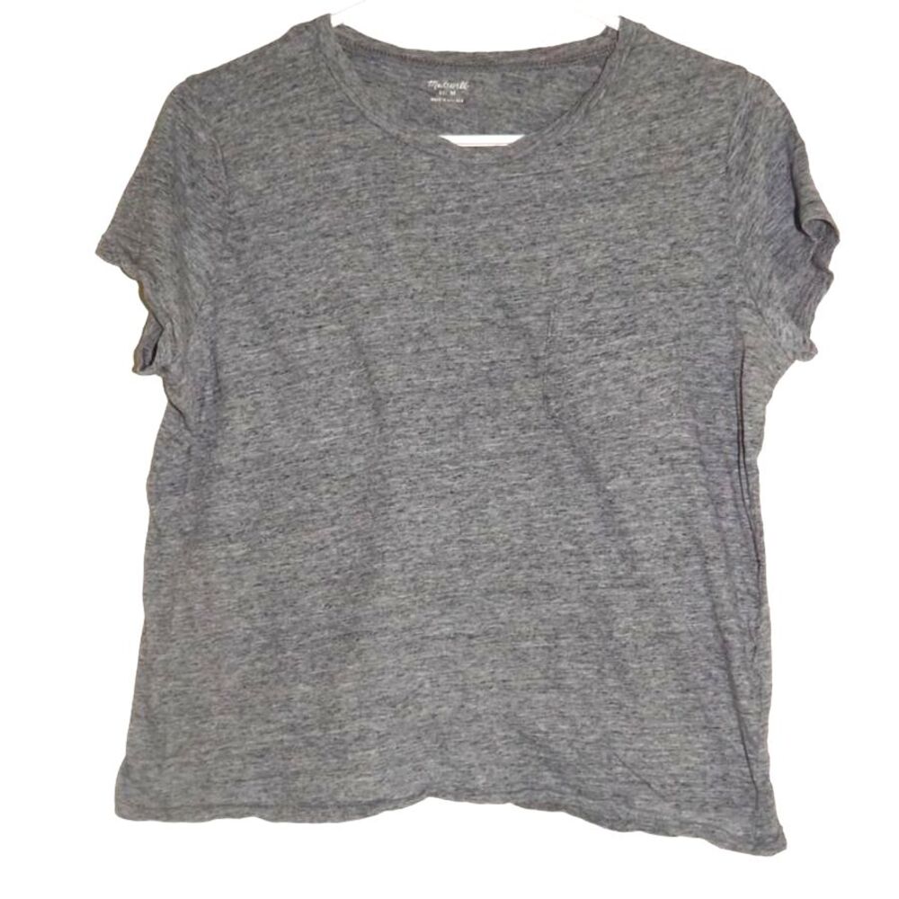 MADEWELL women's medium solid gray plain t-shirt with small pocket - Picture 1 of 4
